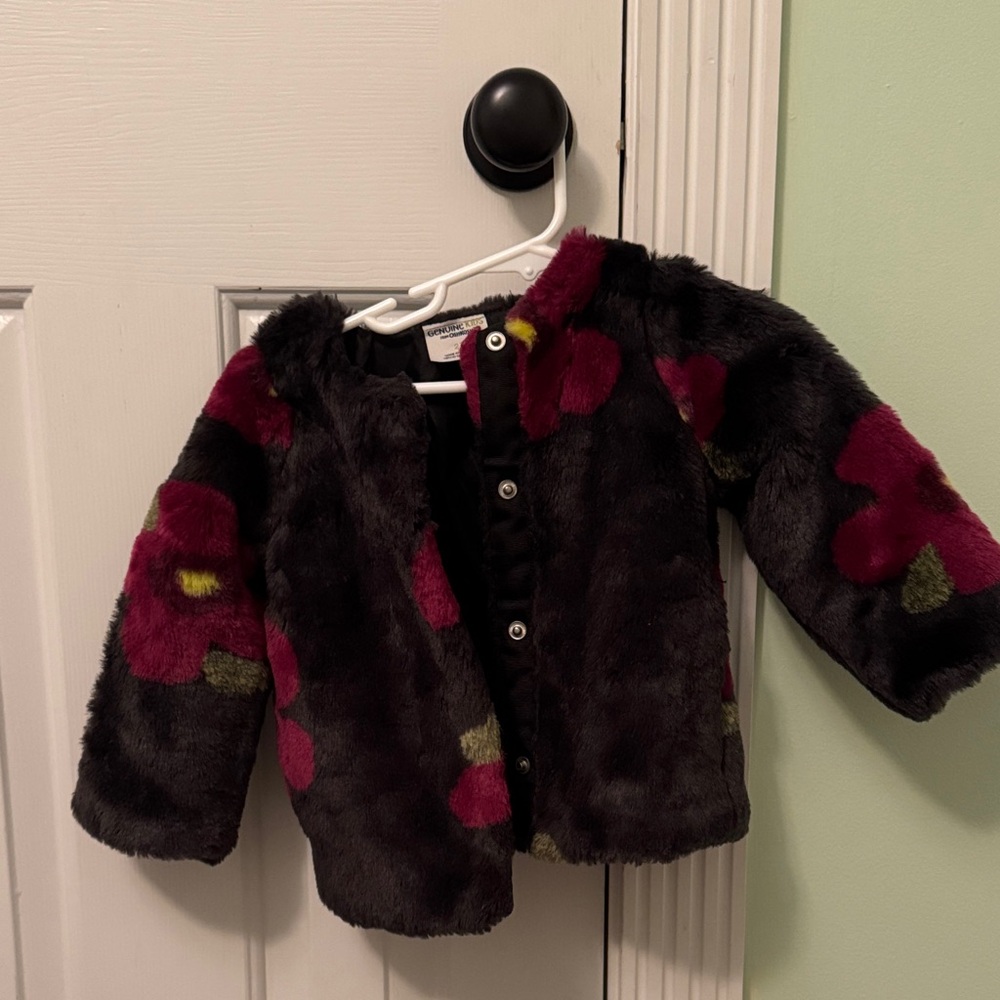 Cozy Floral Kids Jacket - Black and Red